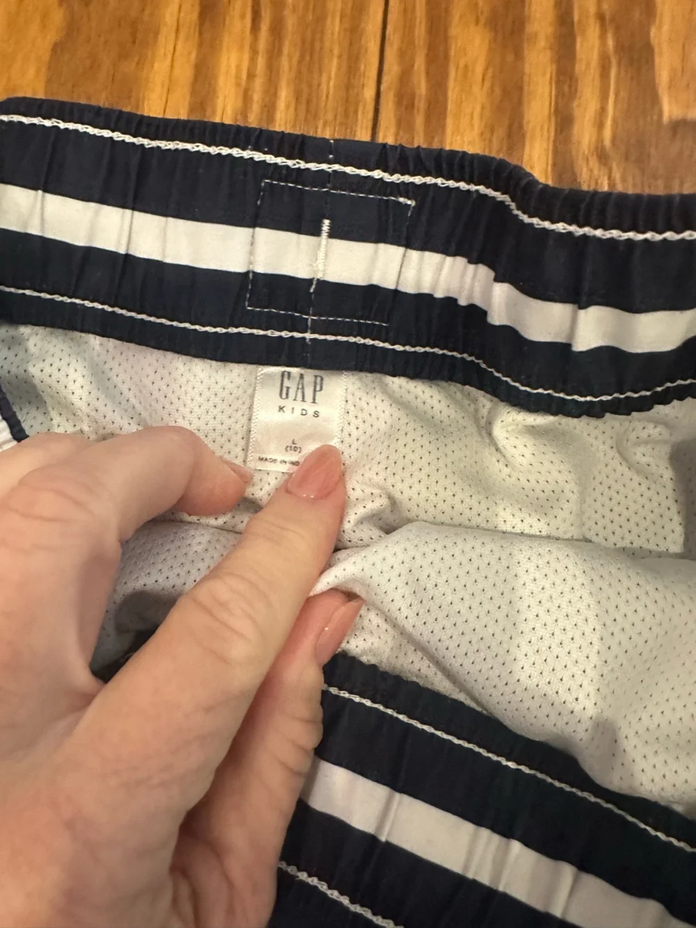GAP Navy & White Striped Swim Hybrids with Orange Drawstring
